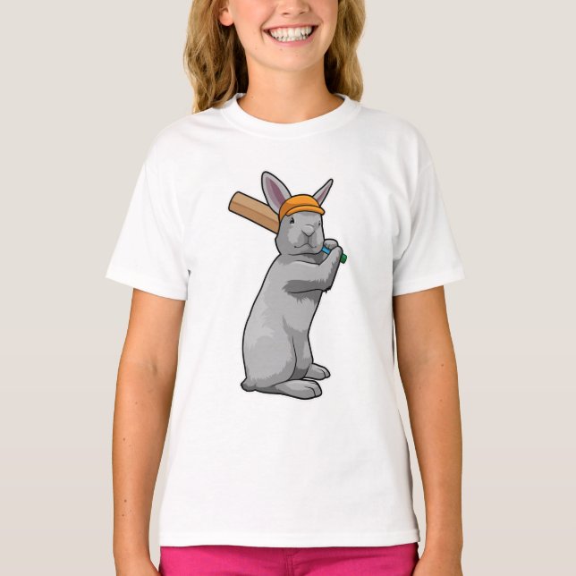 Kaninchen auf Cricket mit Cricket-Schläger T-Shirt (Vorderseite)