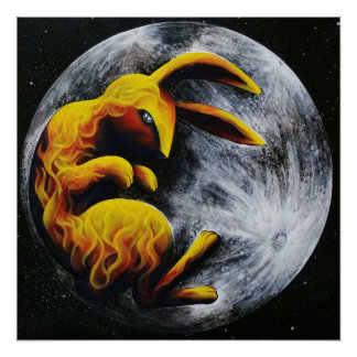 Kaninchen auf dem Mond Poster