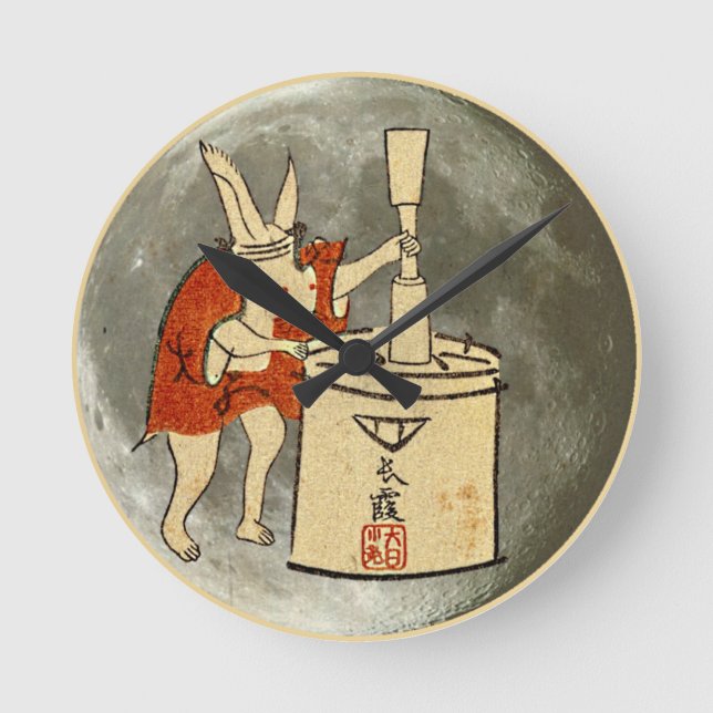 Kaninchen auf dem Mond Runde Wanduhr (Vorderseite)