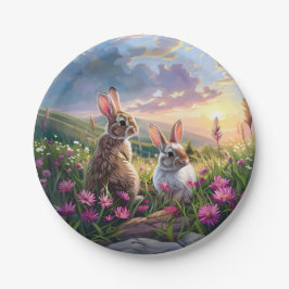Kaninchen auf Friedlichem Abend Pappteller