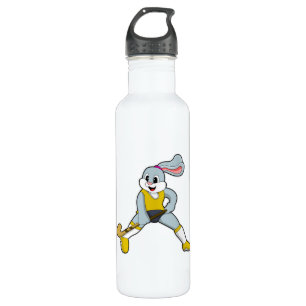 Kaninchen auf Hockey mit Hockey-Fledermaus Edelstahlflasche