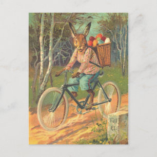 Kaninchen auf seinem Fahrrad beim Eier ausliefern Postkarte