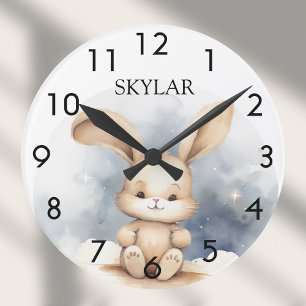 Kaninchen-Babybeige-Himmel-Kinderzimmer Runde Wanduhr