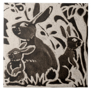 Kaninchen Batik Steinzeug Waldtier Beige Braun Fliese