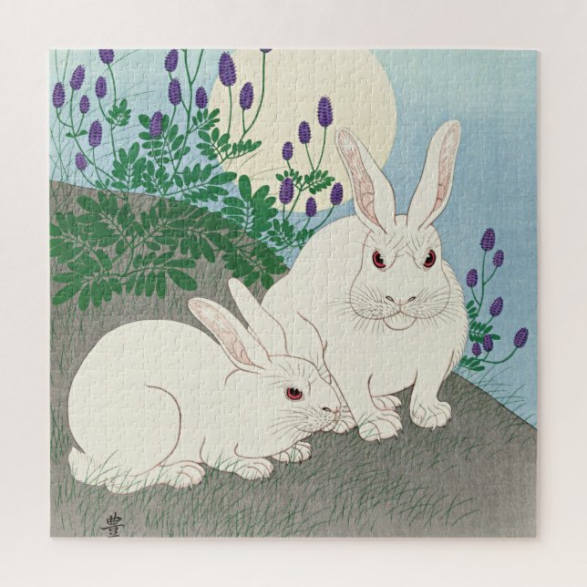 Kaninchen bei Vollmond von Ohara Koson, (Vertikal)