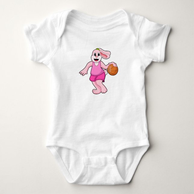 Kaninchen beim Basketballsport Baby Strampler (Vorderseite)