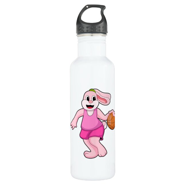Kaninchen beim Basketballsport Edelstahlflasche (Vorderseite)