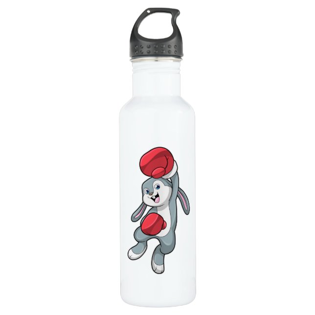 Kaninchen beim Boxen mit Boxhandschuhen Edelstahlflasche (Vorderseite)
