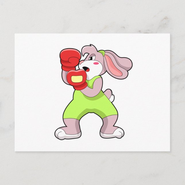Kaninchen beim Boxen mit Boxhandschuhen Postkarte (Vorderseite)