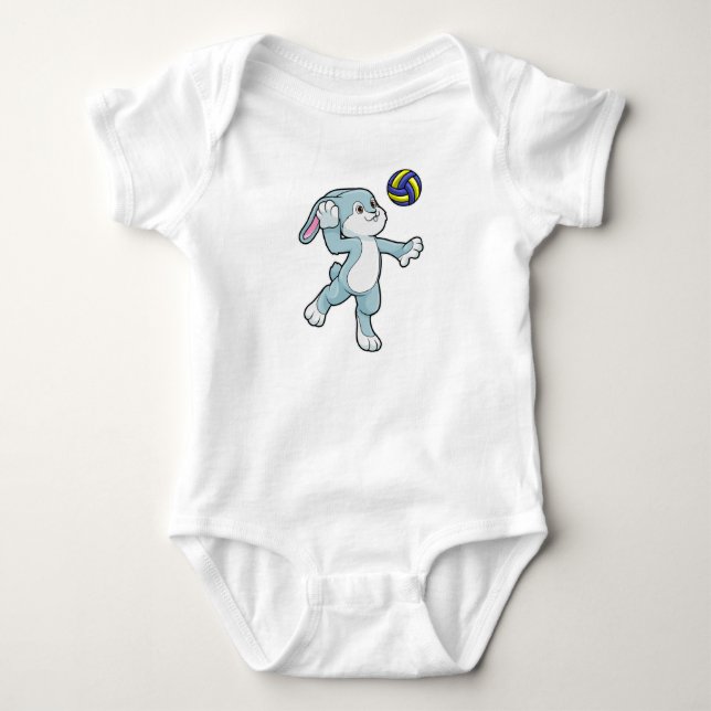 Kaninchen beim Sport mit Volleyball Baby Strampler (Vorderseite)