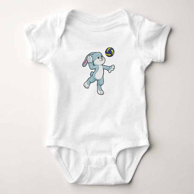 Kaninchen beim Sport mit Volleyball Baby Strampler (Vorderseite)