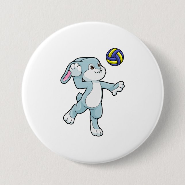 Kaninchen beim Sport mit Volleyball Button (Vorderseite)