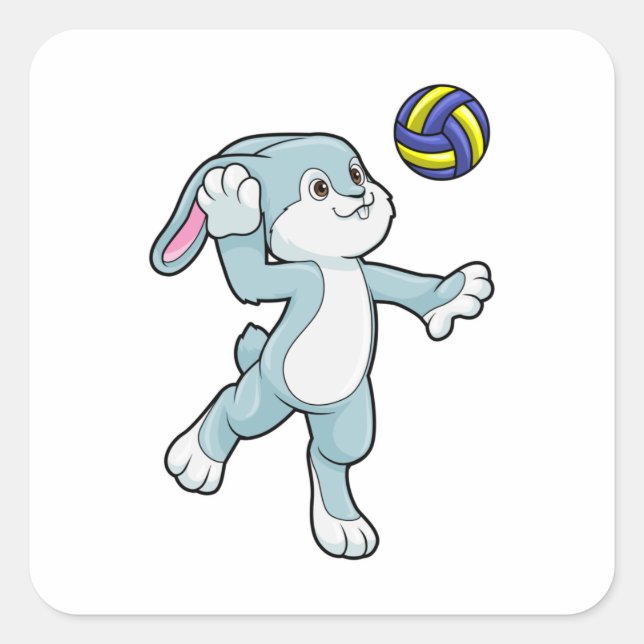 Kaninchen beim Sport mit Volleyball Quadratischer Aufkleber (Vorderseite)
