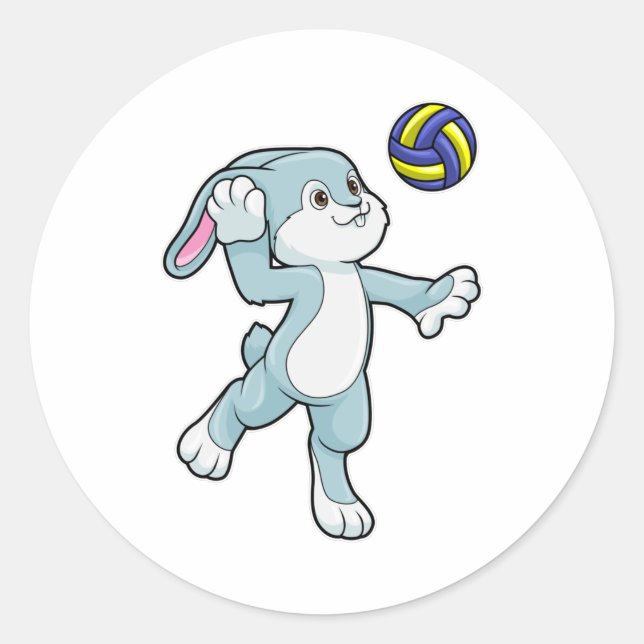 Kaninchen beim Sport mit Volleyball Runder Aufkleber (Vorderseite)