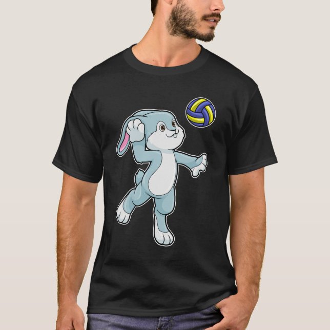 Kaninchen beim Sport mit Volleyball T-Shirt (Vorderseite)