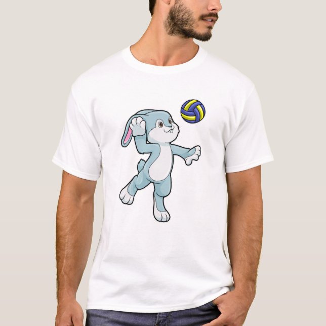 Kaninchen beim Sport mit Volleyball T-Shirt (Vorderseite)