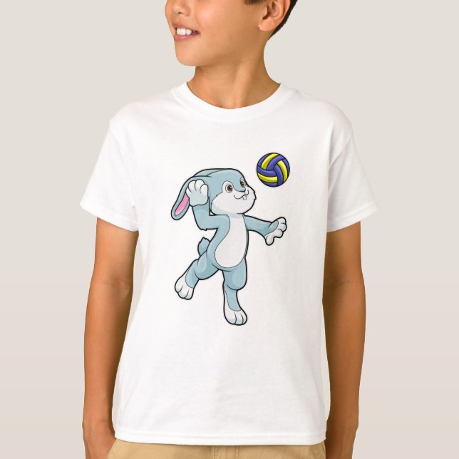 Kaninchen beim Sport mit Volleyball T-Shirt (Vorderseite)