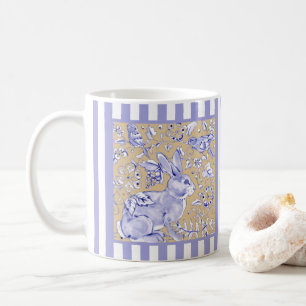 Kaninchen Bird Blaue Streifen Tan Blumenblättern Kaffeetasse