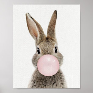 Kaninchen bläst rosa Kaugummi-Blase Poster