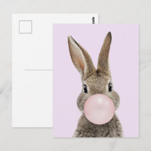 Kaninchen bläst rosa Kaugummi Postkarte