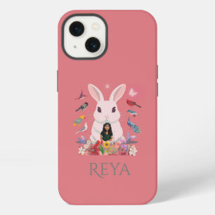 Kaninchen, Blume und Vögel, Personalisierte Gestal iPhone Hülle