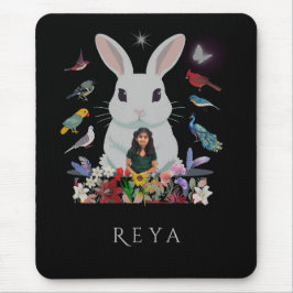 Kaninchen, Blume und Vögel, Personalisierte Gestal Mousepad