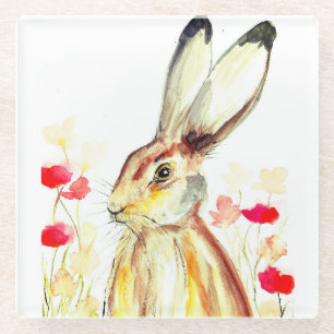 Kaninchen Bunny Hare Floral Animal Wildlife Niedli Glasuntersetzer