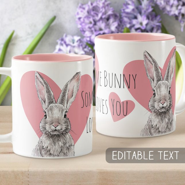 Kaninchen Bunny Liebe Süße Tier Pink Hearts Funny Zweifarbige Tasse (Von Creator hochgeladen)