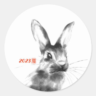 Kaninchen Chinesisches Jahr 2023 Aquarell-Zodiaket Runder Aufkleber