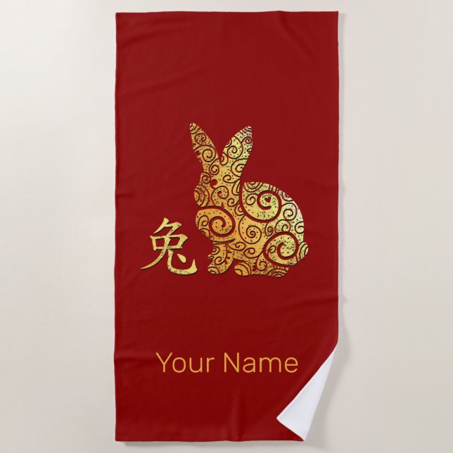 Kaninchen Chinesisches Sternzeichen Horoskop Strandtuch (Vorderseite)