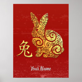 Kaninchen Chinesisches Zodiakszeichen Goldenes Hor Poster