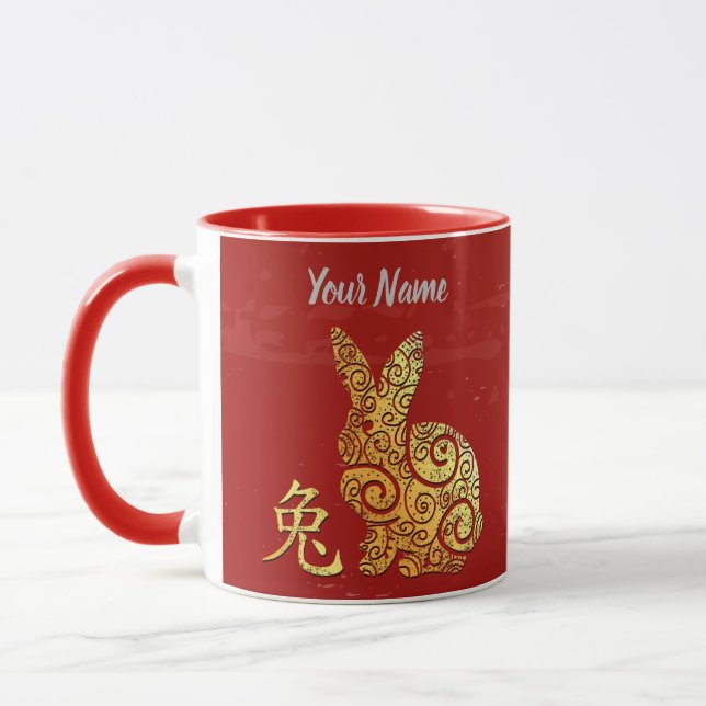 Kaninchen Chinesisches Zodiakszeichen Goldenes Hor Tasse (Links)