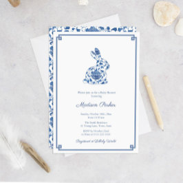 Kaninchen Chinoiserie Chic Blue and White Baby Dus Einladung