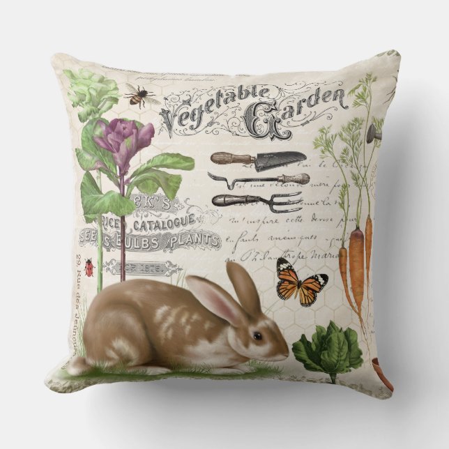Kaninchen des Vintagen Gartens Kissen (Vorderseite)