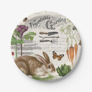 Kaninchen des Vintagen Gartens Pappteller