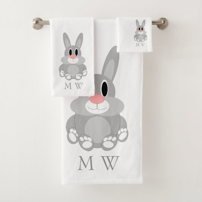 Kaninchen-Design-Monogramm Badhandtuch Set (Insitu)