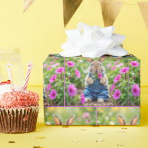 Kaninchen Eating Pink Petunia Blume Geschenkpapier