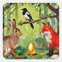 Kaninchen, Elster, Fuchs und „Das Geheimnis des Wa Quadratischer Aufkleber