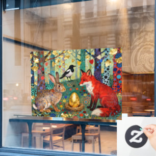 Kaninchen, Elster, Fuchs und „Das goldene Gänseei“ Fensteraufkleber