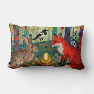 Kaninchen, Elster, Fuchs und „Das goldene Gänseei“ Lendenkissen