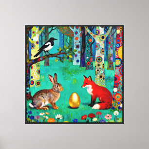 Kaninchen, Elster, Fuchs und „der Teilungspfad“ Leinwanddruck