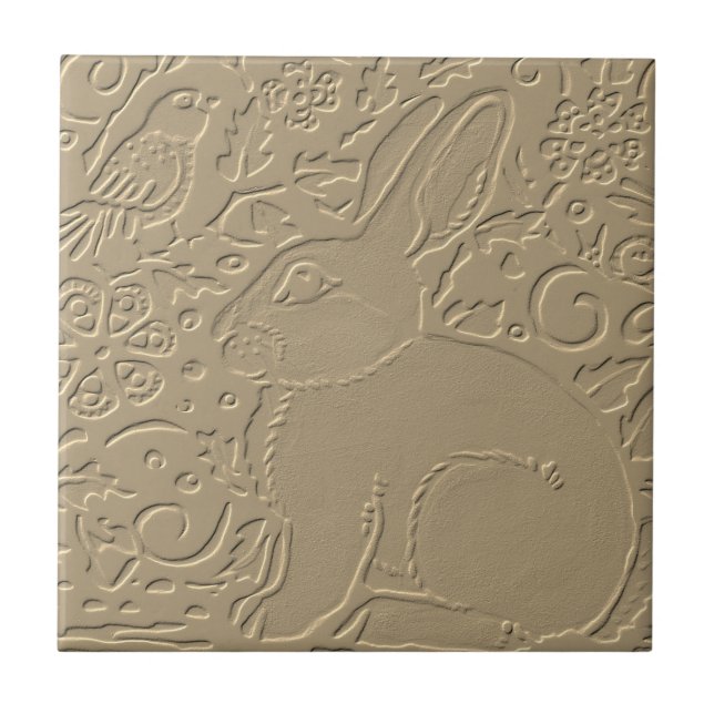 Kaninchen Embossed Design Tan Flora Bunny Osterfes Fliese (Vorderseite)