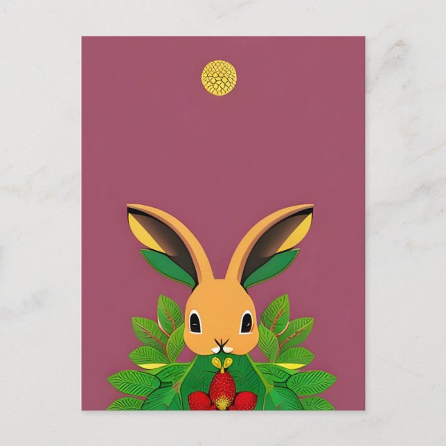 Kaninchen, Erdbeere, Mandala, Postüberquerung Postkarte (Vorderseite)