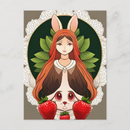 Kaninchen, Erdbeere, Mandala, Postüberquerung Postkarte