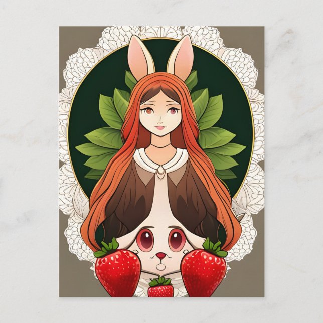 Kaninchen, Erdbeere, Mandala, Postüberquerung Postkarte (Vorderseite)