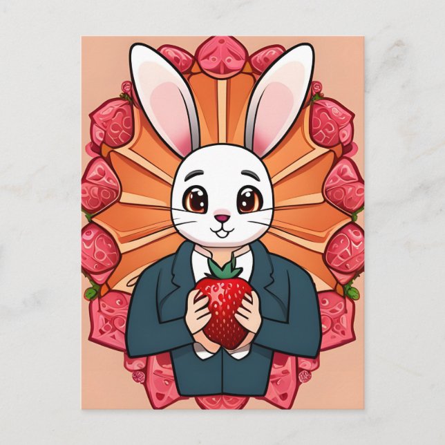 Kaninchen, Erdbeere, Mandala, Postüberquerung Postkarte (Vorderseite)