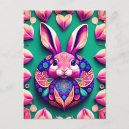 Kaninchen, Erdbeere, Mandala, Postüberquerung Postkarte