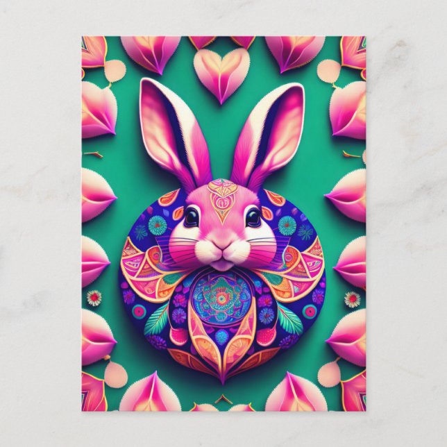 Kaninchen, Erdbeere, Mandala, Postüberquerung Postkarte (Vorderseite)