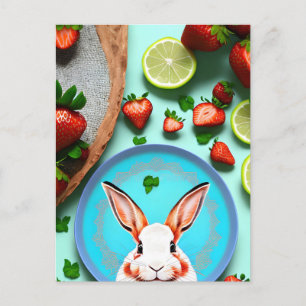 Kaninchen, Erdbeere, Mandala, Postüberquerung Postkarte