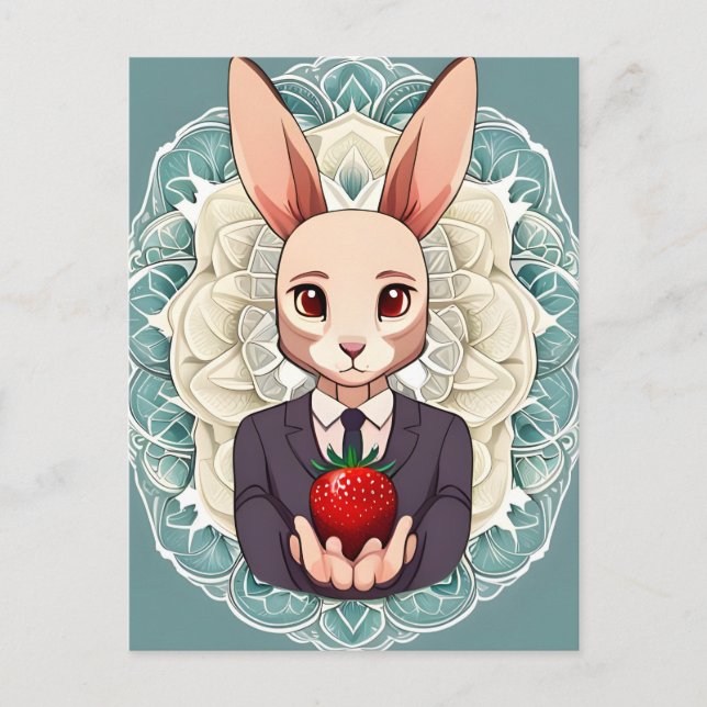 Kaninchen, Erdbeere, Mandala, Postüberquerung Postkarte (Vorderseite)